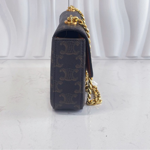 CELINE Triomphe Monogram Canvas Calfskin Leather Shoulder Bag - Picture 5 of 12